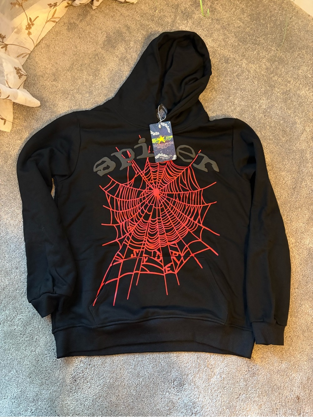 Men's Black Hoodie with Red Spider Web Graphic